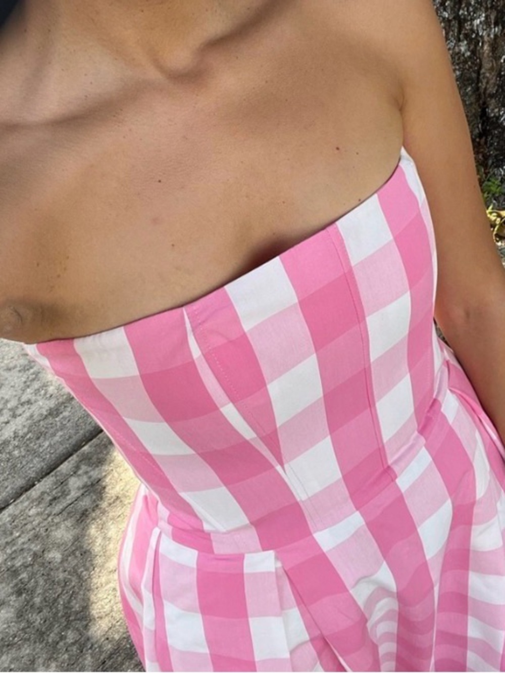 ZARA BARBIE COLLABORATION Strapless Pink Gingham Midi Dress - Picture 4 of 13